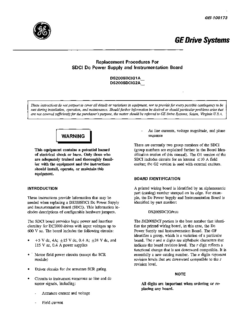 First Page Image of DS200SDCIG1 MANUAL GEI-100173.pdf